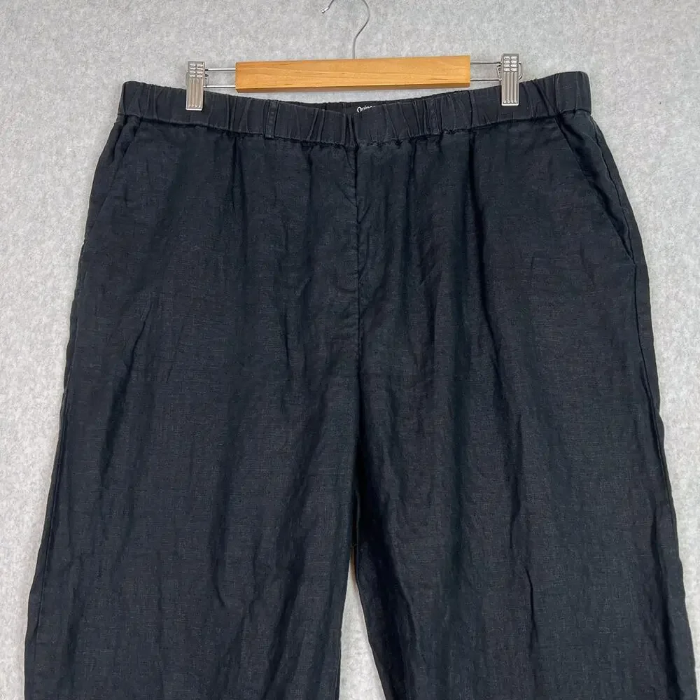 Quince Black 100% European Linen Cropped High Waisted Pants Size XL